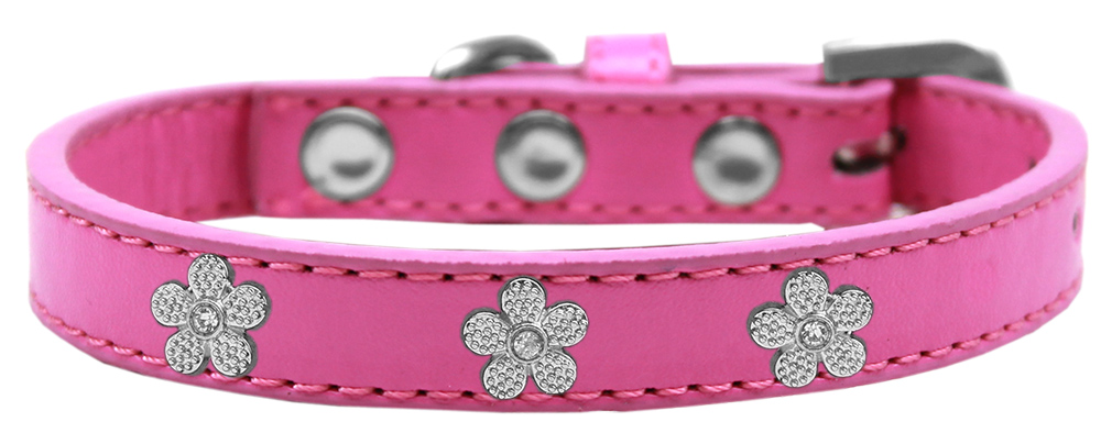Silver Flower Widget Dog Collar Bright Pink Size 14